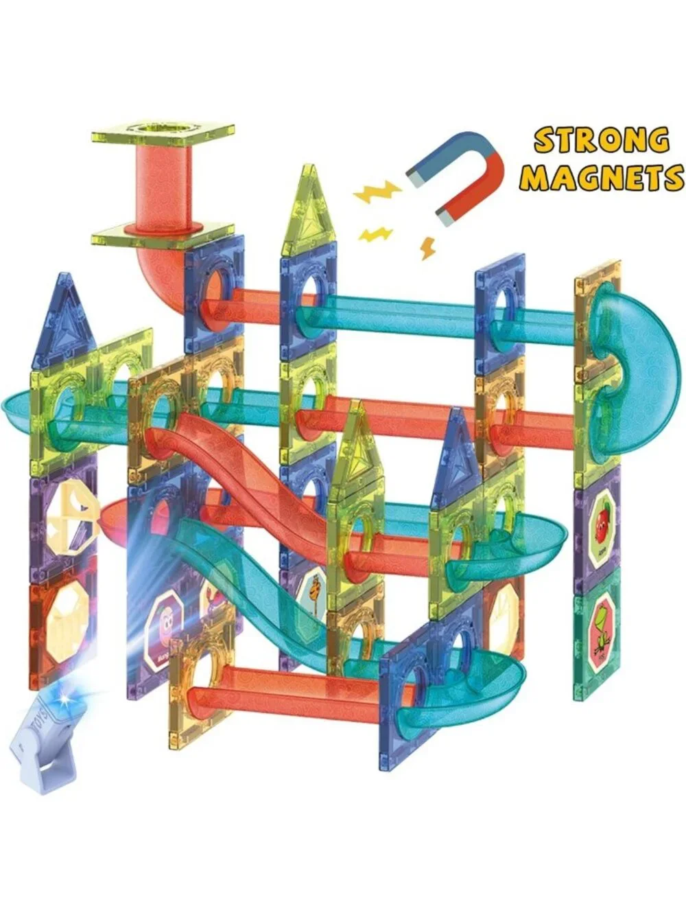 STEM Building Toys Set - 110 pcs Magnetic Marble Run Tiles, Educational Blocks